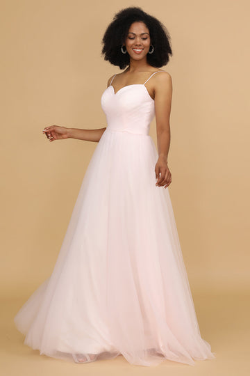 Espagueti Correas Rosa Tul Vestido de Dama de Honor
